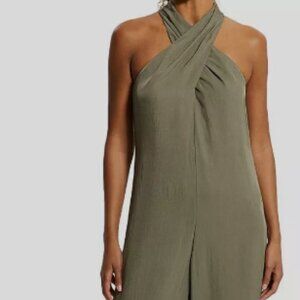 Theory Green Sleeveless Halter Jumpsuit in Washed Twill US 4